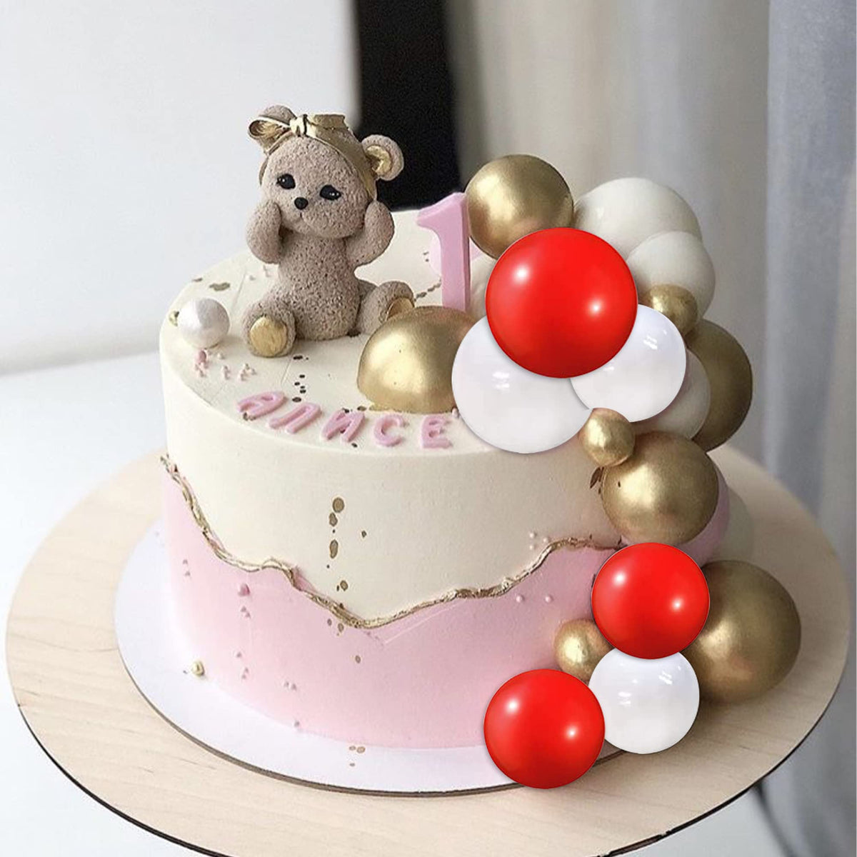 Rssta i Mini Balloon Cake Topper Set, 30 PCS Foam Pearl Balls, Red Gold White, Model XM237