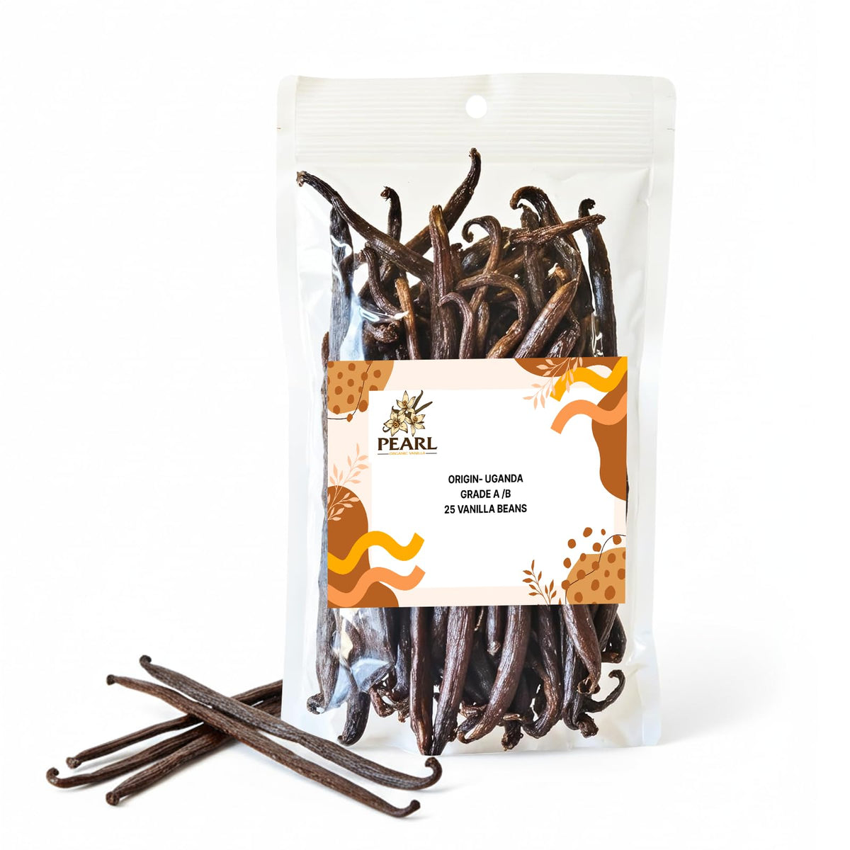 Uganda Vanilla Beans By Pearl Organic Vanilla - 50 Organic Whole High Standard Pods For Homemade Vanilla Extract  Baking & Brewing