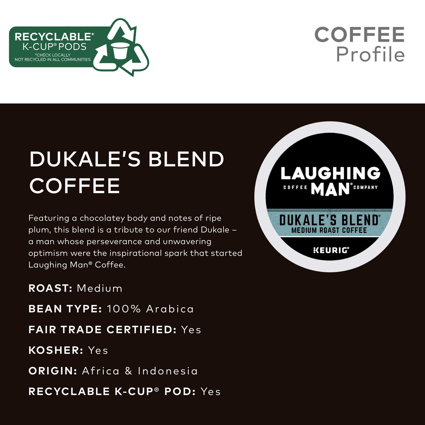 Laughing Man Dukale'S Blend, Single-Serve Keurig K-Cup Pods, Medium Roast Coffee, 60 Count
