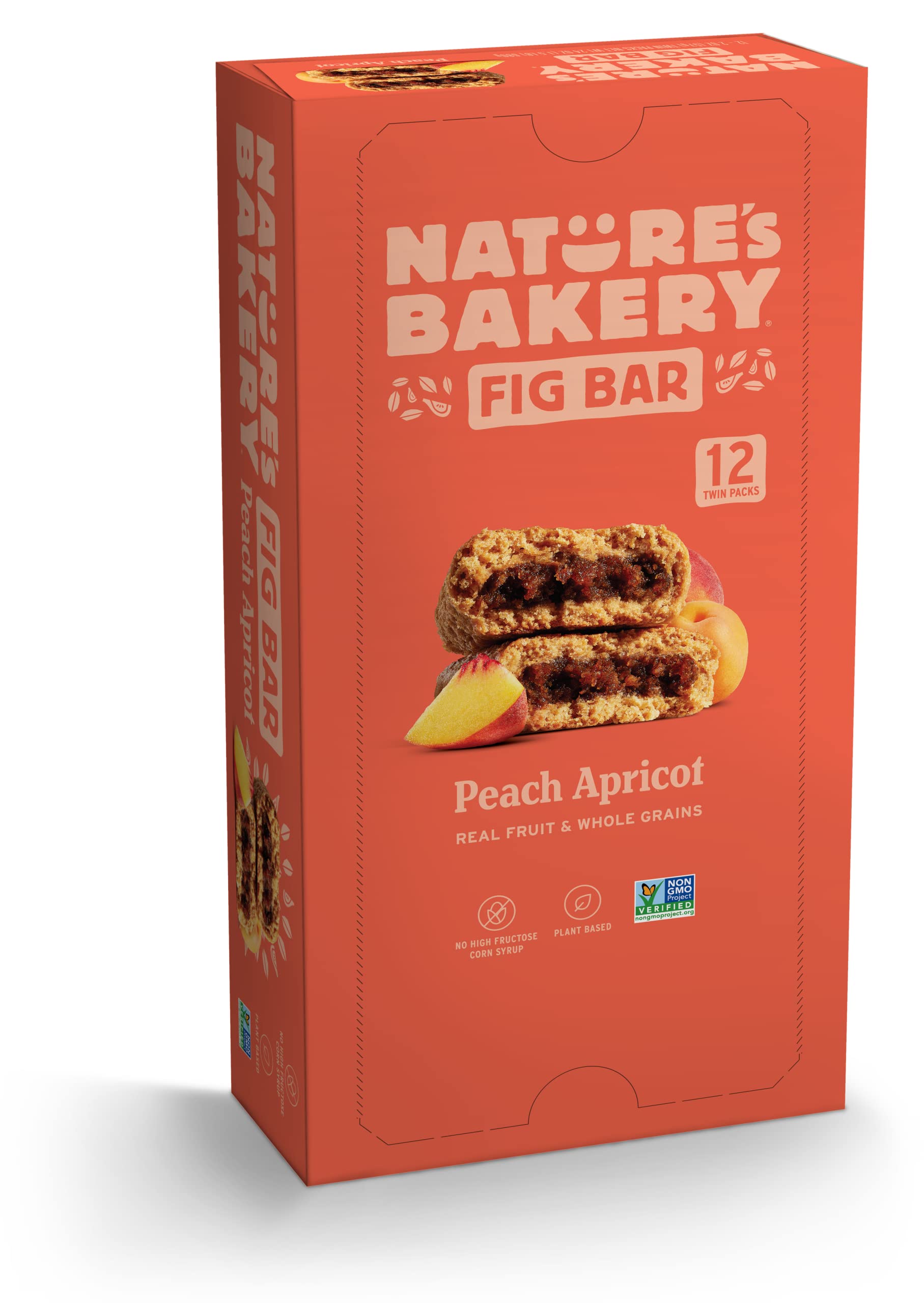 Natures Bakery Whole Wheat Fig Bars, Peach Apricot, Real Fruit, Vegan, Non-Gmo, Snack Bar, 1 Box With 12 Twin Packs (12 Twin Pac