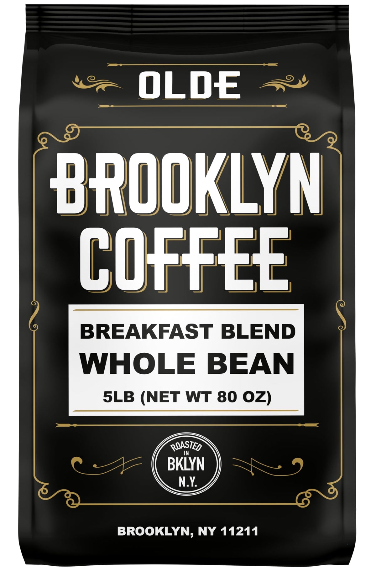 Brooklyn Coffee Whole Bean, Breakfast Blend Light Medium Roast (5Lb) Delicate, Smooth, Low Acidity - Fresh Bulk Coffee Beans Roa