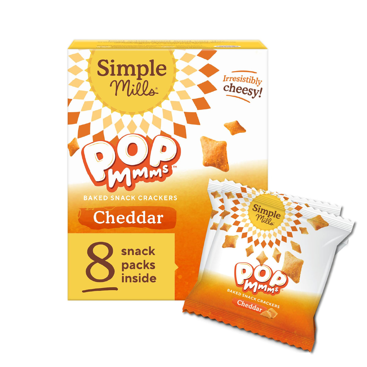 Simple Mills Pop Mmms Cheddar Baked Snack Pack Crackers, Gluten Free, 8 Pack (Pack of 1)