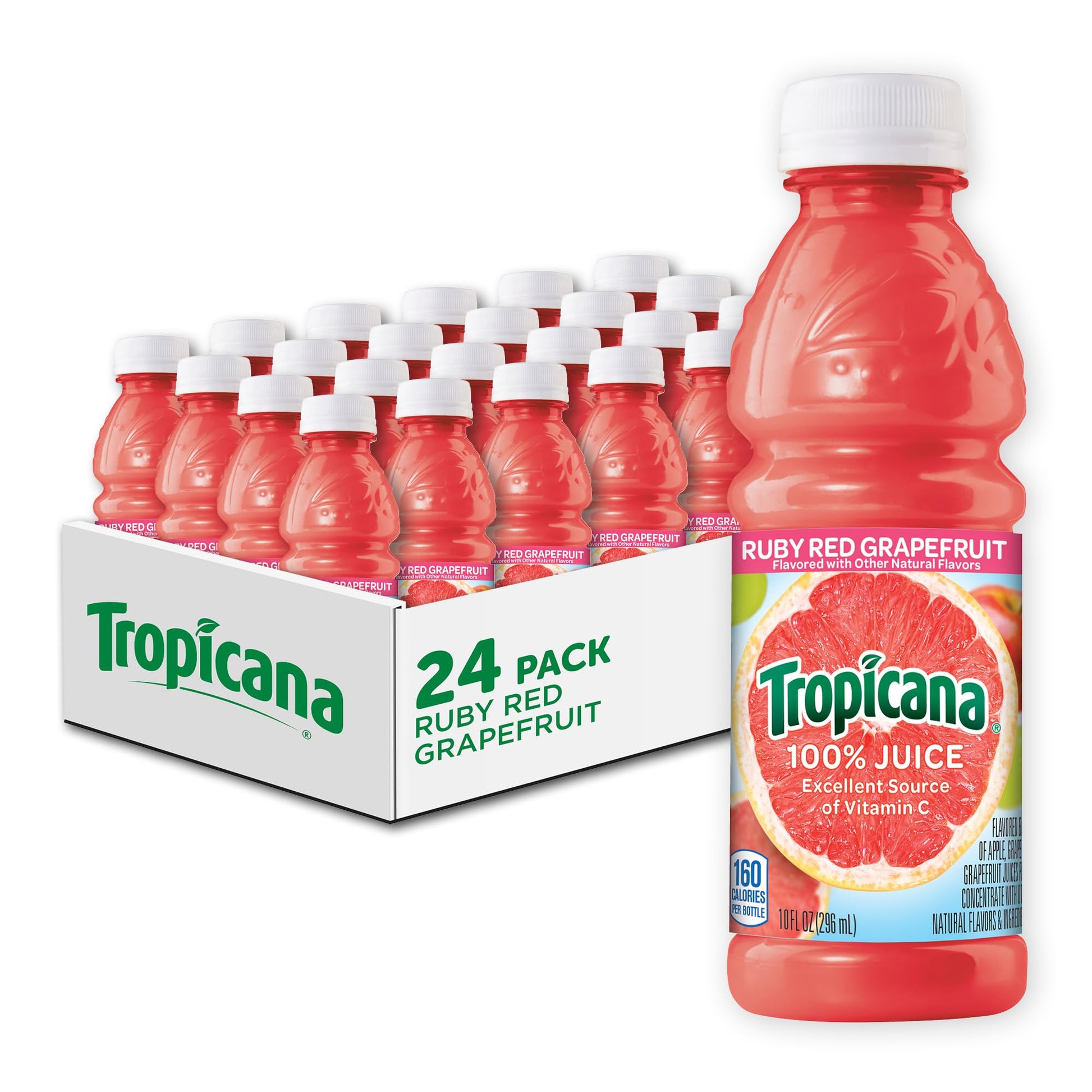 Tropicana 100% Juice, Ruby Red Grapefruit, 10 fl oz (Pack of 24)  Real Fruit Juices, Vitamin C Rich, No Added Sugars, No Artifi