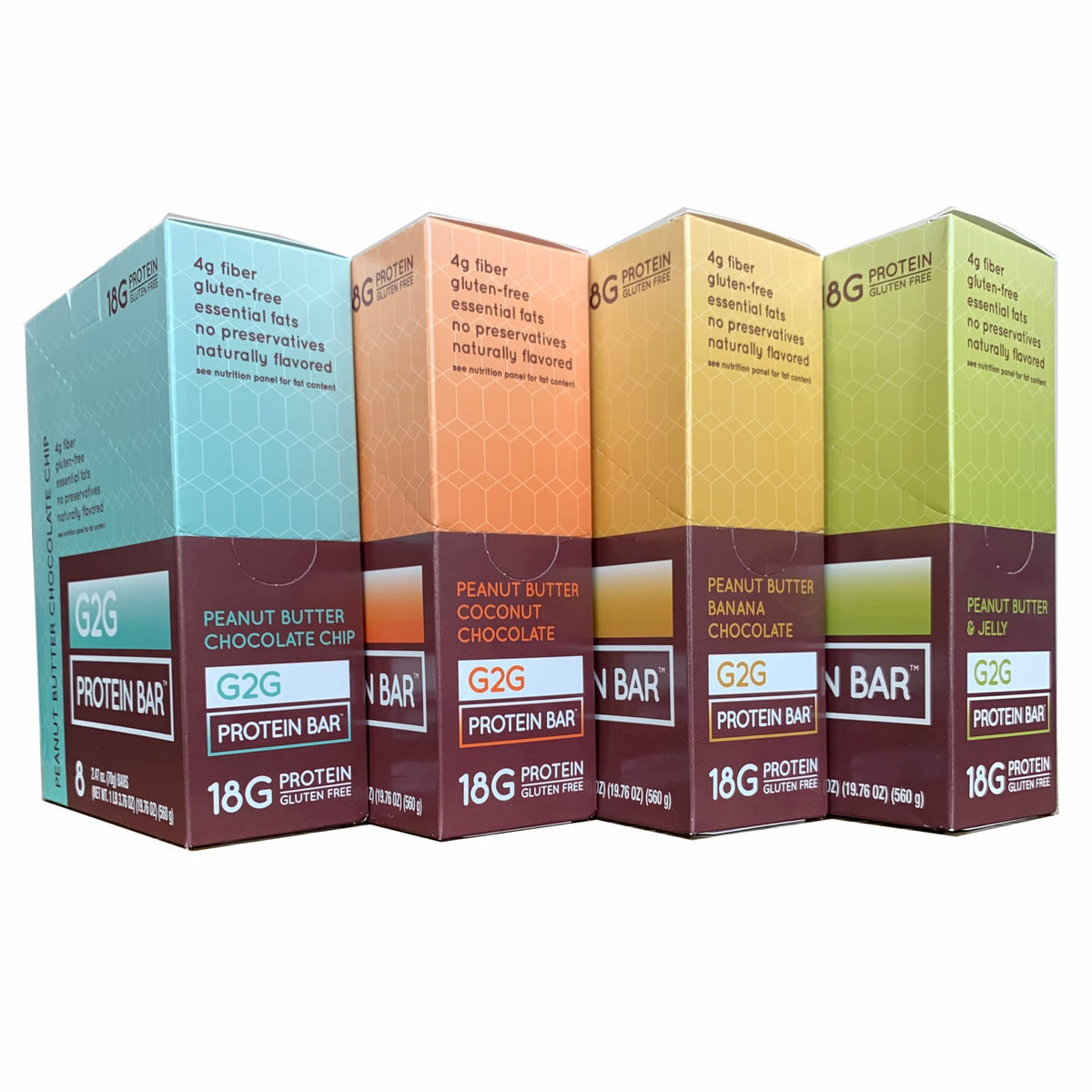 G2G Protein Bar, Pb Lovers 4-Pack, 1 Box Each Pb Choc Chip, Pb Coconut, Pb Banana, Pb & J, Healthy Snack, Delicious Meal Replacement, Gluten-Free, Refrigerated For Freshness, 32 Count (4 Packs Of 8)