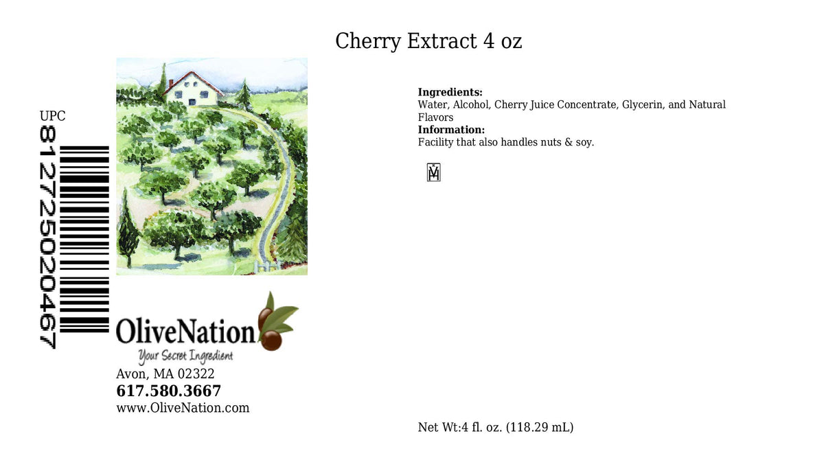 OLIVENATION Pure Cherry Extract 4 Ounce - ECE4, Natural Flavoring, Pack of 1