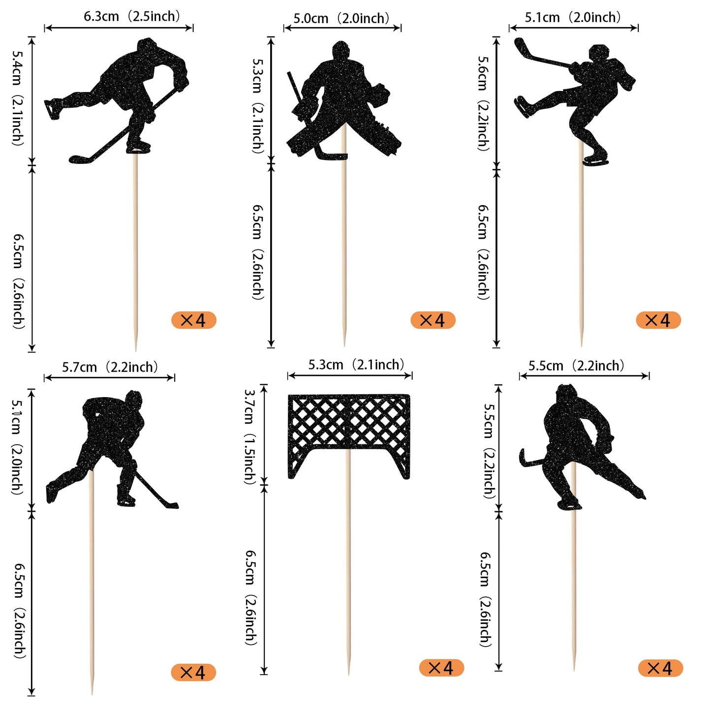 Rssta i Hockey Cupcake Toppers - 24 Pack Glitter Ice Hockey Picks for Birthday Party Decorations - Cardstock - Design 3