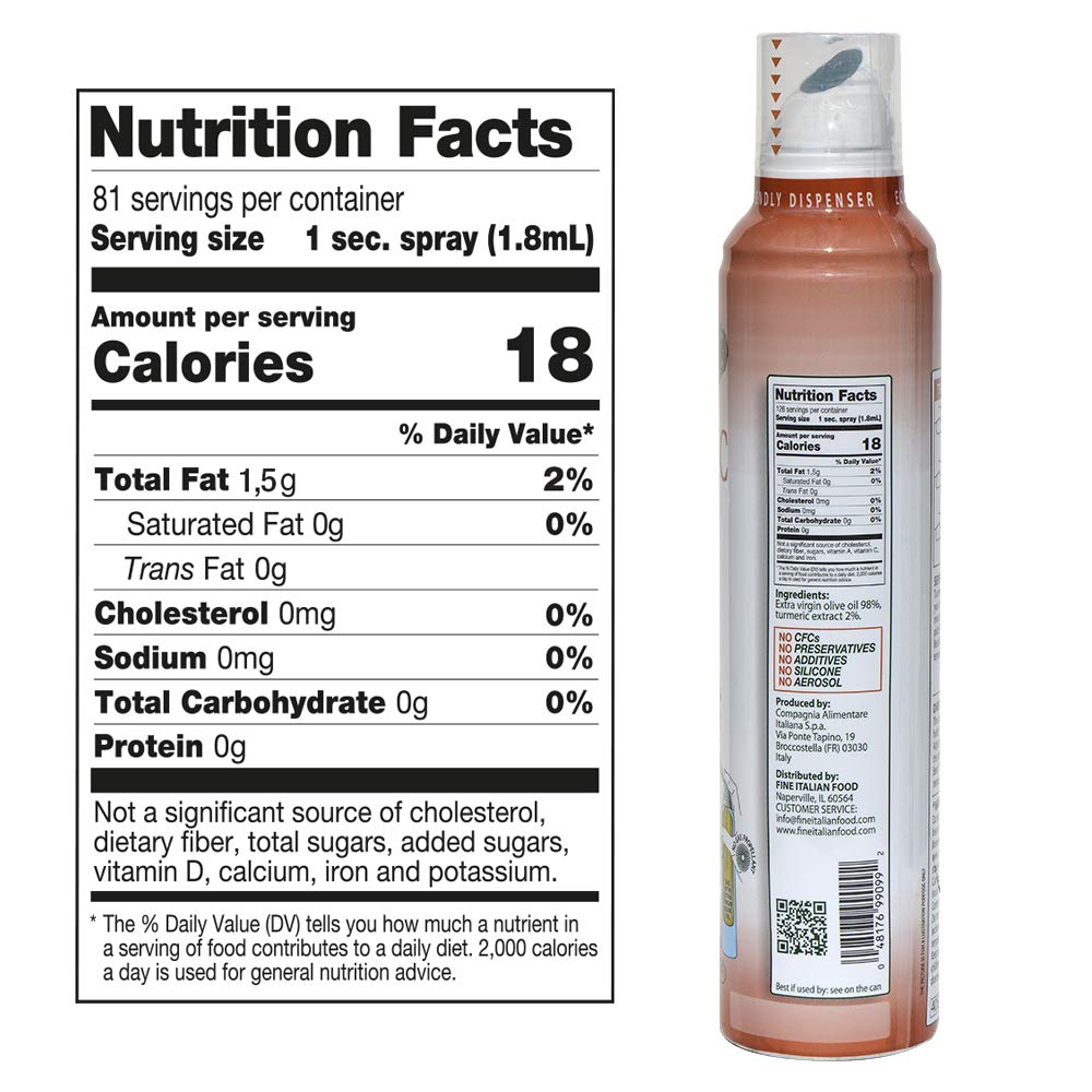 Mantova Turmeric Flavored Extra Virgin Olive Oil Spray, heart-healthy cooking spray perfect for salads, pasta sauces, 100% natur