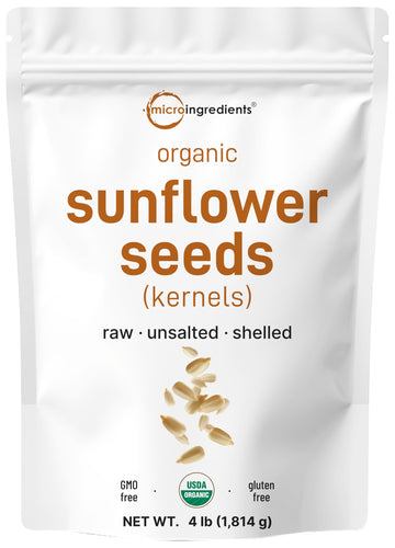 Organic Sunflower Seeds  4lbs | Raw  Unsalted  & Shelled - Whole Kernels | Low Carb Snack | Great for Baking  Smoothies  & Salad Toppings | Non-GMO  Vegan  Plant Based