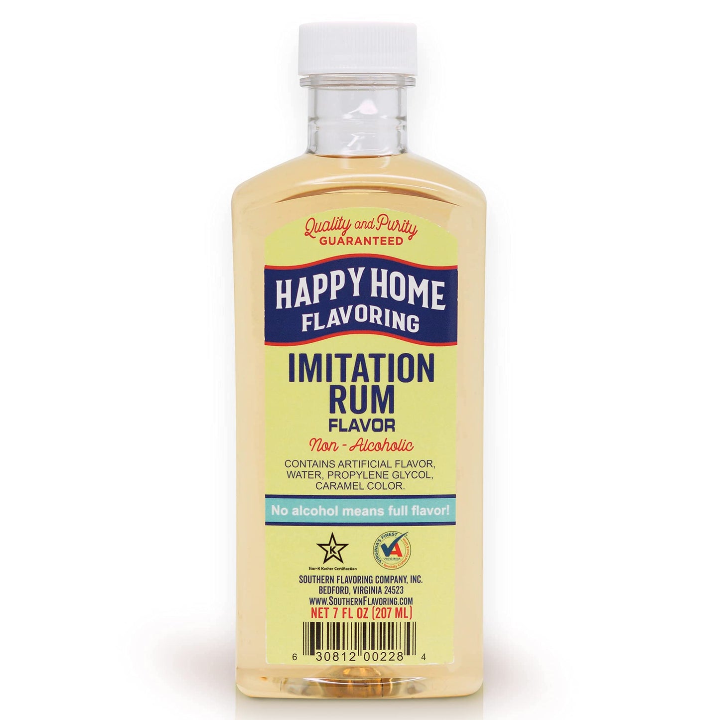 Happy Home Imitation Rum Flavoring, Non-Alcoholic, 7 oz., Certified Kosher, F228F