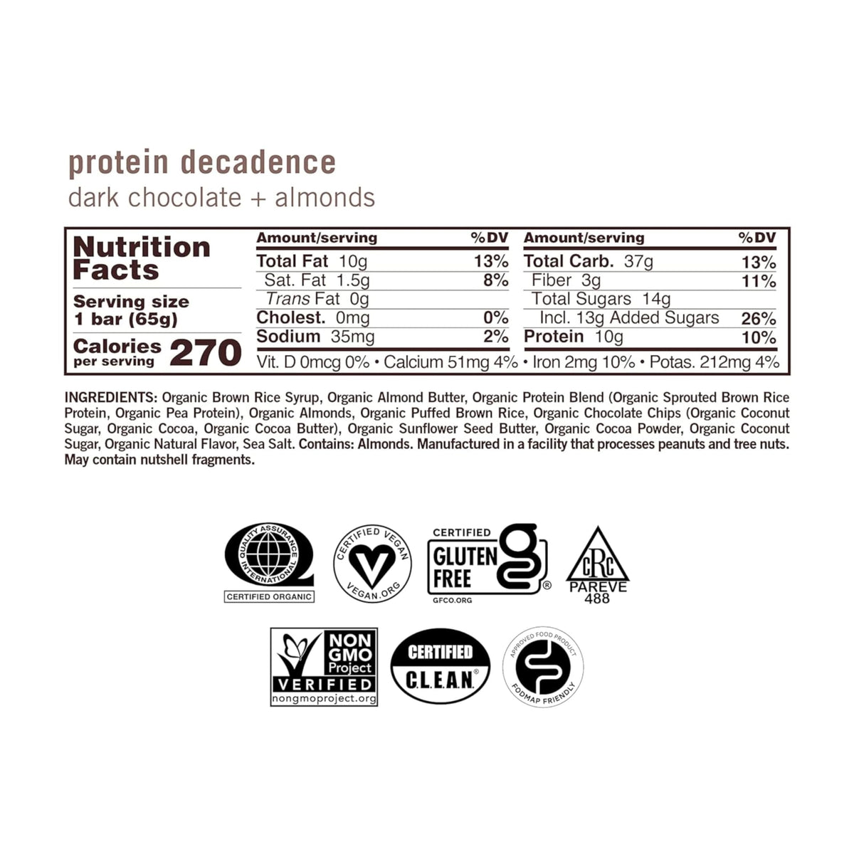 Gomacro Macrobar Organic Vegan Protein Bars - Dark Chocolate + Almonds (2.3 Ounce Bars, 12 Count)
