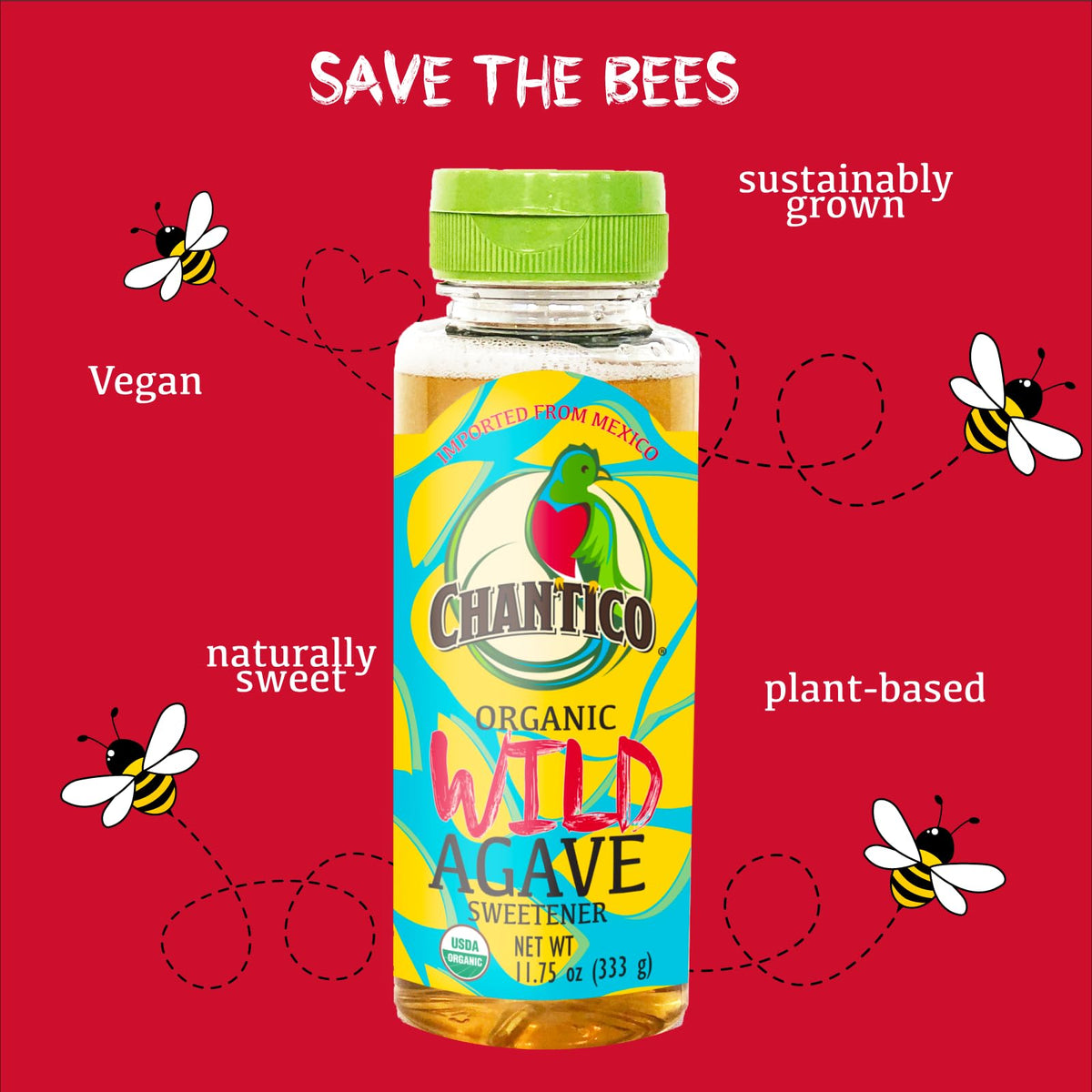 Chantico Agave Sweetener, Organic Low-Calorie Sugar Substitute, 11.75oz Bottle, Single Pack