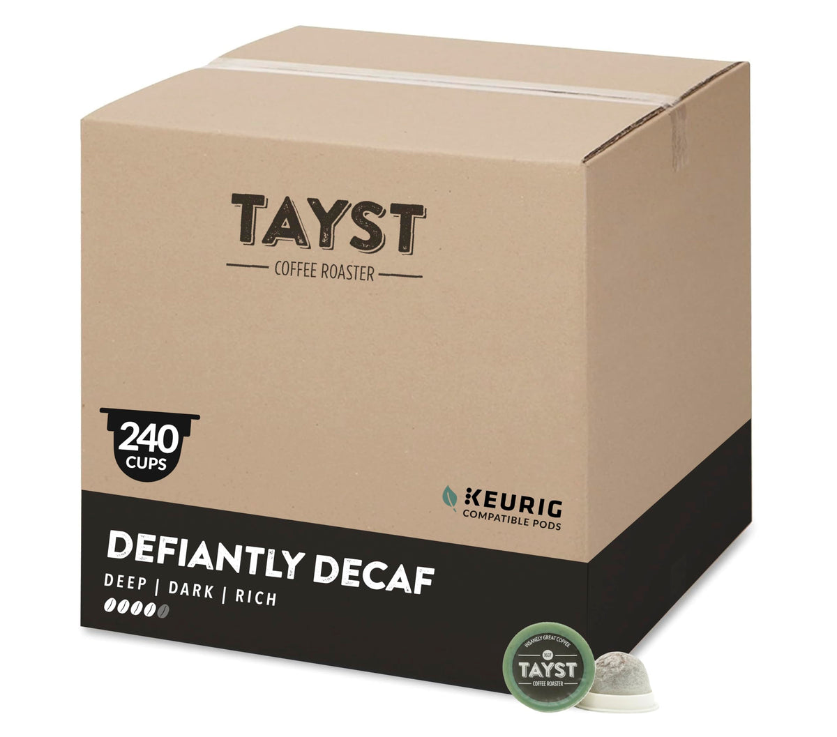 Tayst Coffee Pods, Decaf Dark Roast, K Cups Compatible, 240 Count, Brown
