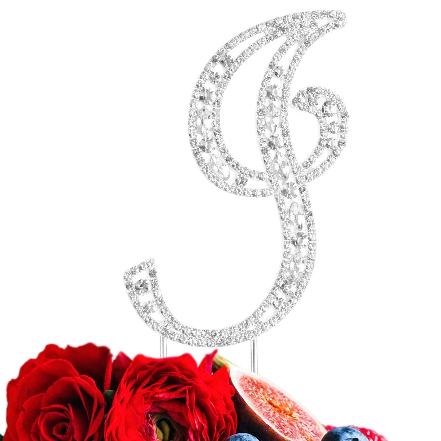 LINGPAR Rhinestone Letter I Cake Topper, Silver Crystal Decoration for Weddings and Birthdays, Model 01