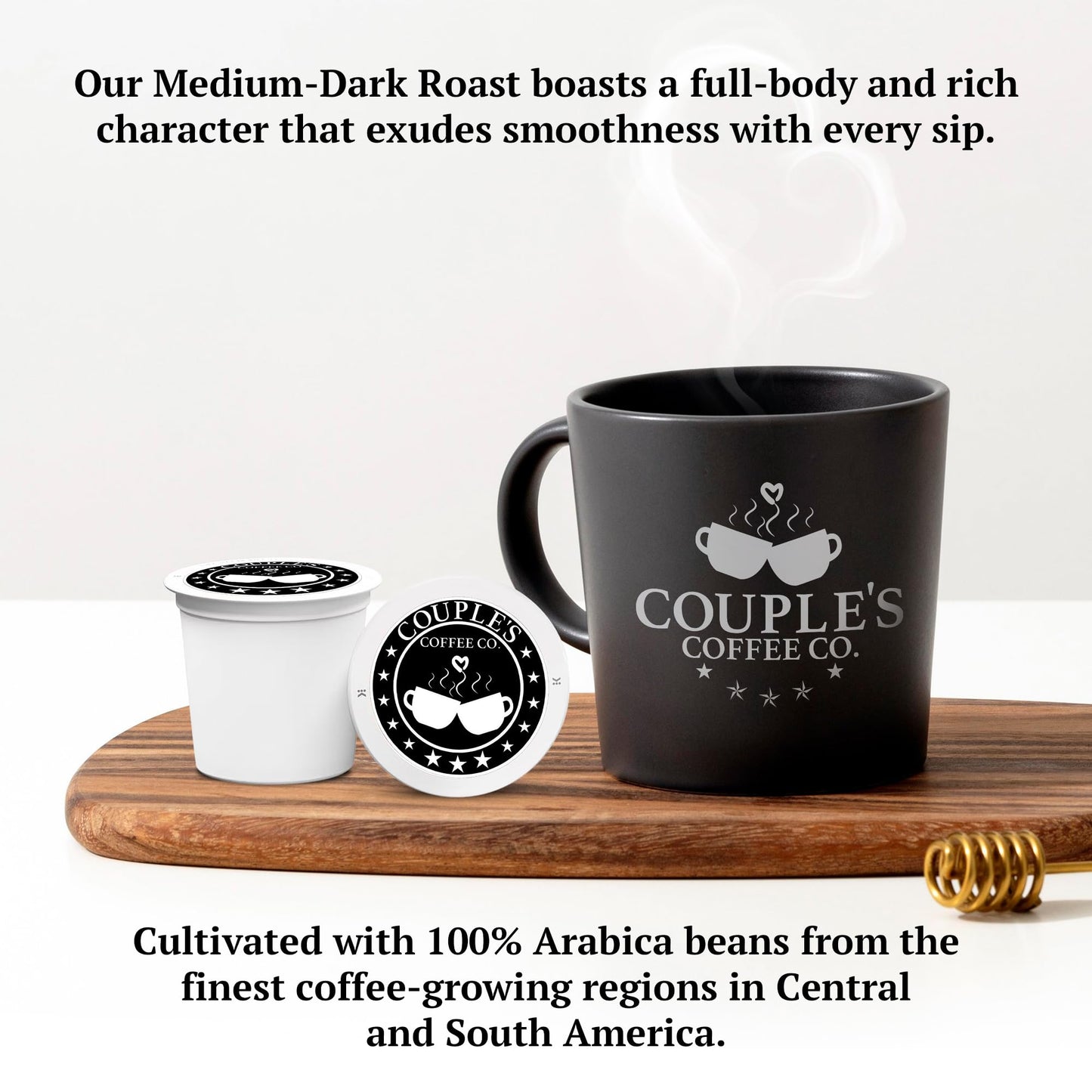 COUPLES COFFEE K-Cups, Medium Dark Roast, 100% Arabica Beans, Compatible with Single Serve malt-inspired, 24 Count