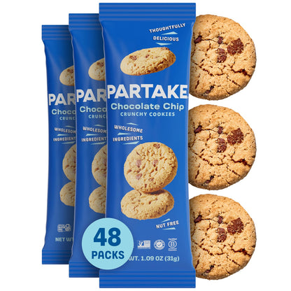 Partake Foods Gluten Free Crunchy Chocolate Chip Cookies - Vegan - Free From the Top 9 Allergens Including Dairy, Wheat, Soy, Eg
