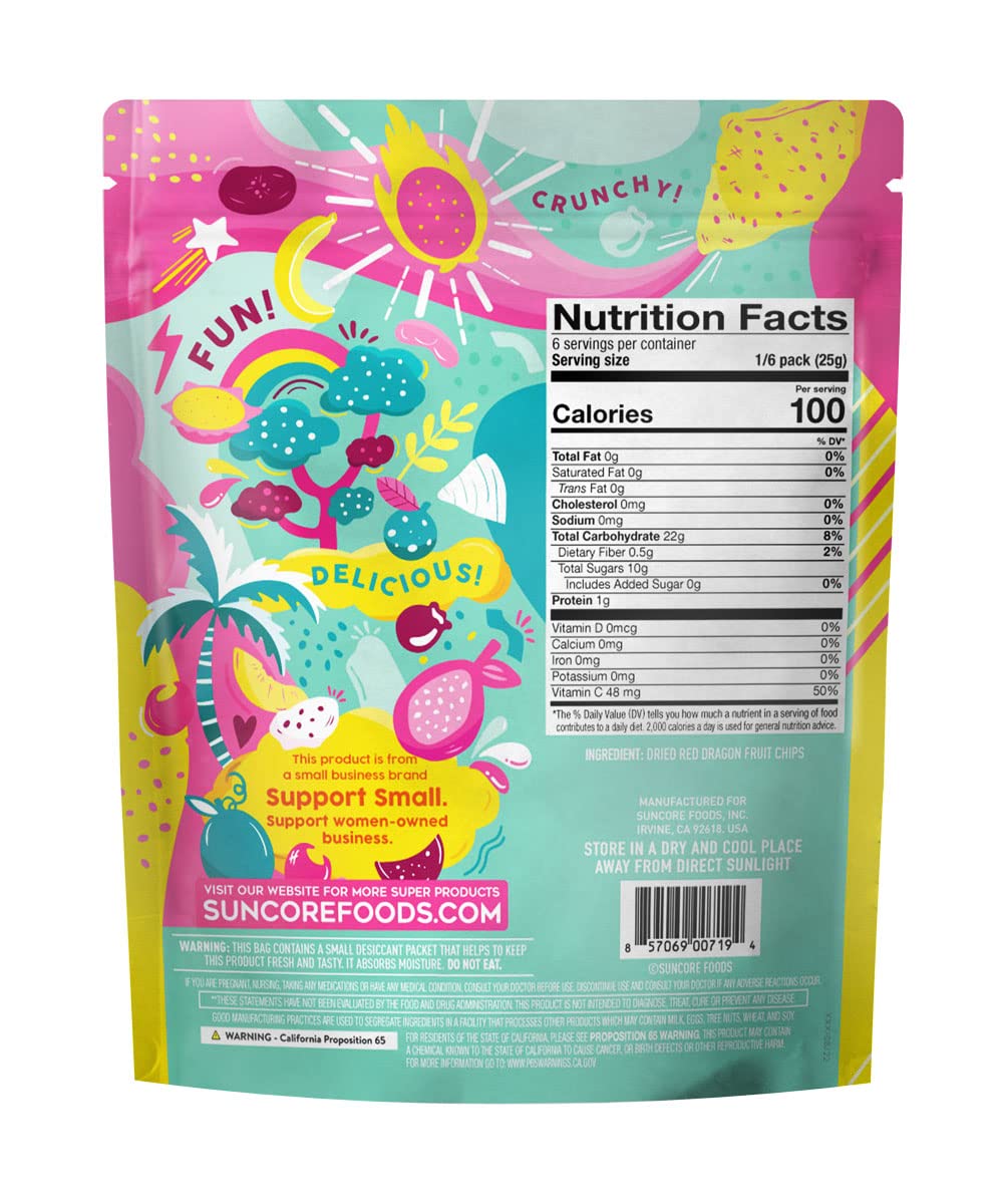 Suncore Foods Red Dragon Fruit Chips & Snacks, 5.32Oz (1 Pack), Gluten Free, Non-Gmo