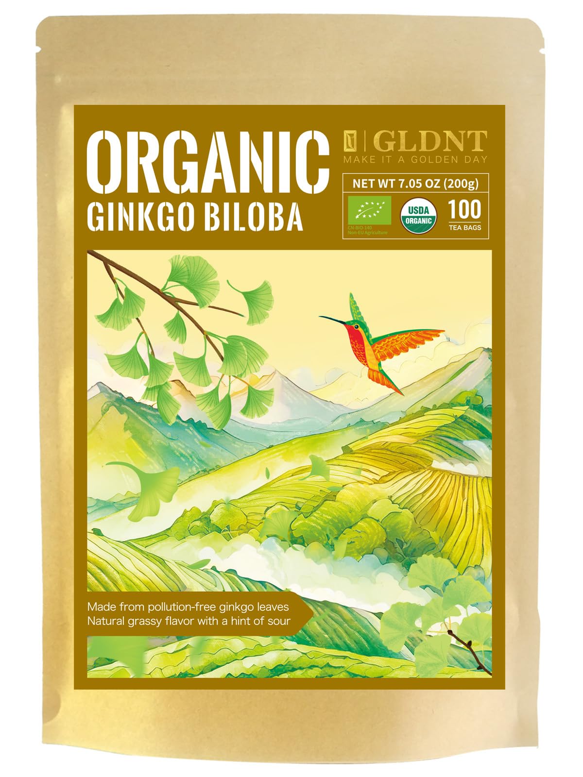 Gldnt Organic Flavor Blendkgo Biloba Tea  Dried Flavor Blendkgo Biloba Leaves  Mild & Smooth Flavor  Energy Blend Free  100 Count