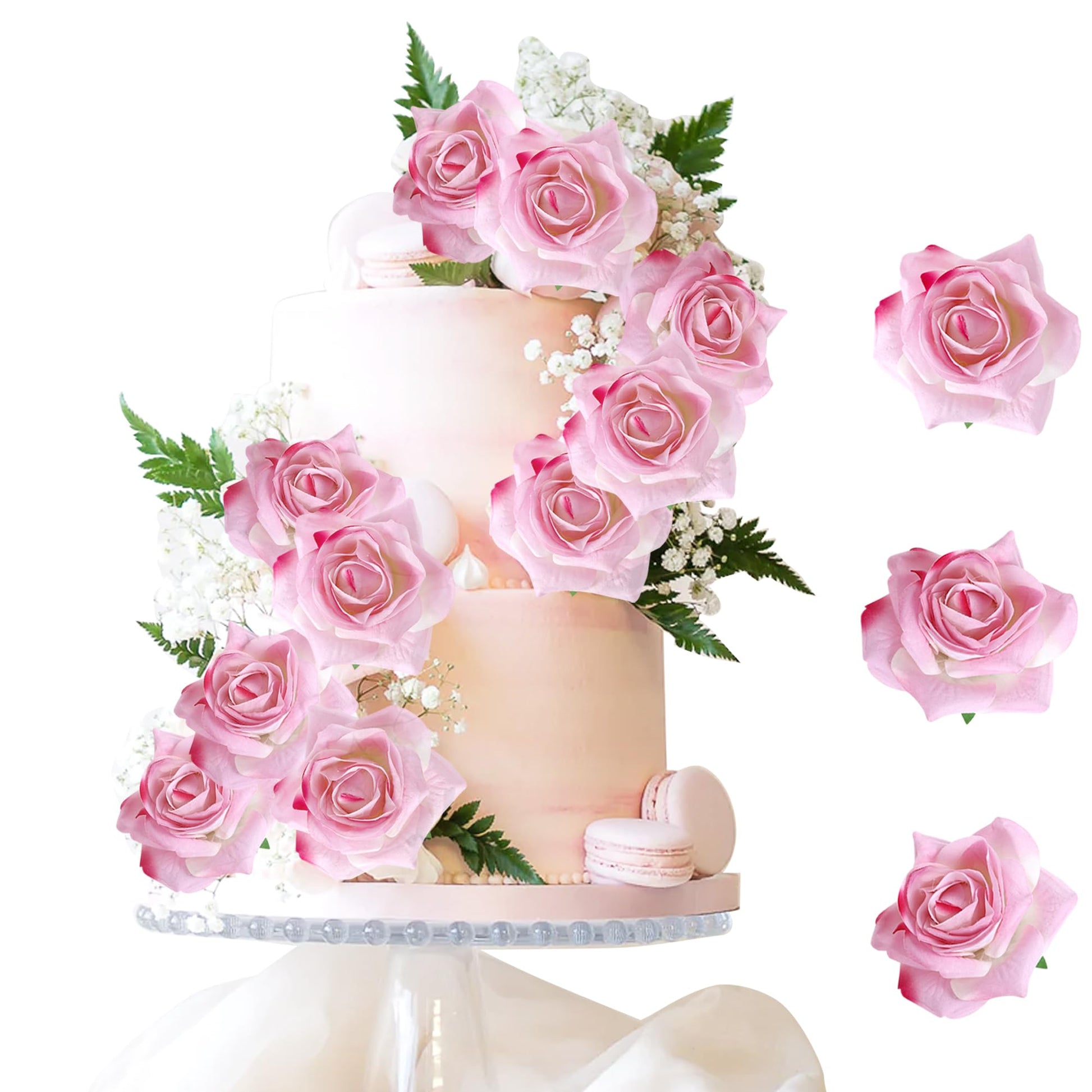 Rsstarxi 9 Pack Pink Roses Cake Topper Diy Wedding Roses Artificial Flowers Cake Decorations For Bridal Shower Birthday Wedding Anniversary Party Decorations