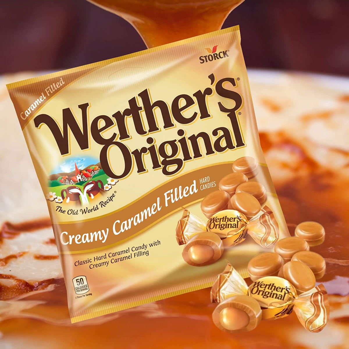 Needzo Wethers Original Caramel Candy Assortment, Individually Wrapped Hard, Soft and Creamy Filled Caramels, Shareable Bite Si