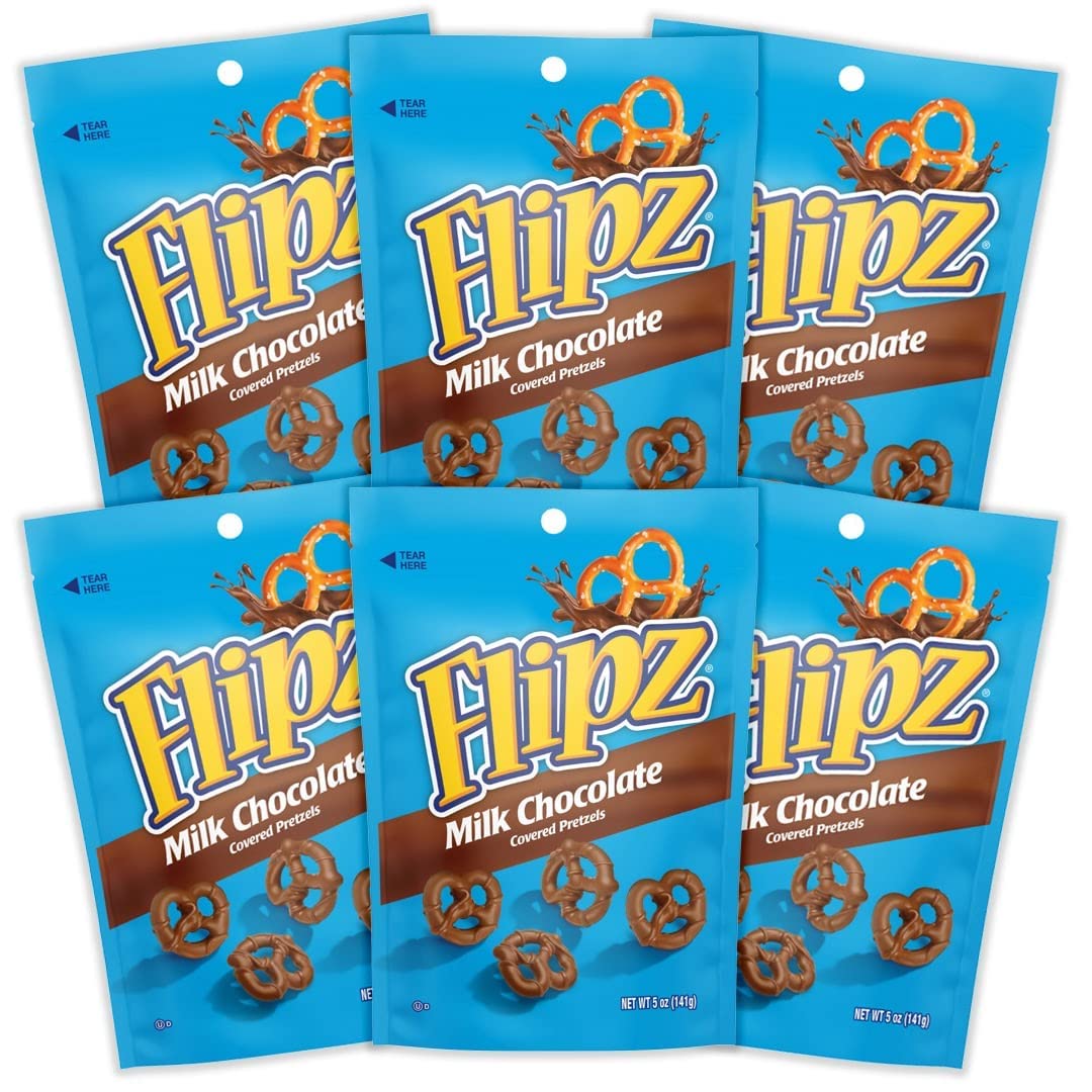 Flipz Milk Chocolate Covered Pretzels (5oz, Pack of 6), Perfect Sweet, Salty, & Crunchy Snack For Adults And Kids