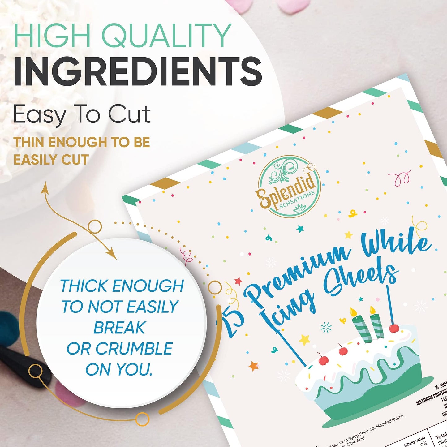 Splendid Sensations 25 ct Edible Paper  Edible Printer  Edible Images for Cakes  Edible Paper for Cakes and Cookies  Sugar Paper  Icing Sheets  Edible Cake Images  Edible Cake Prints