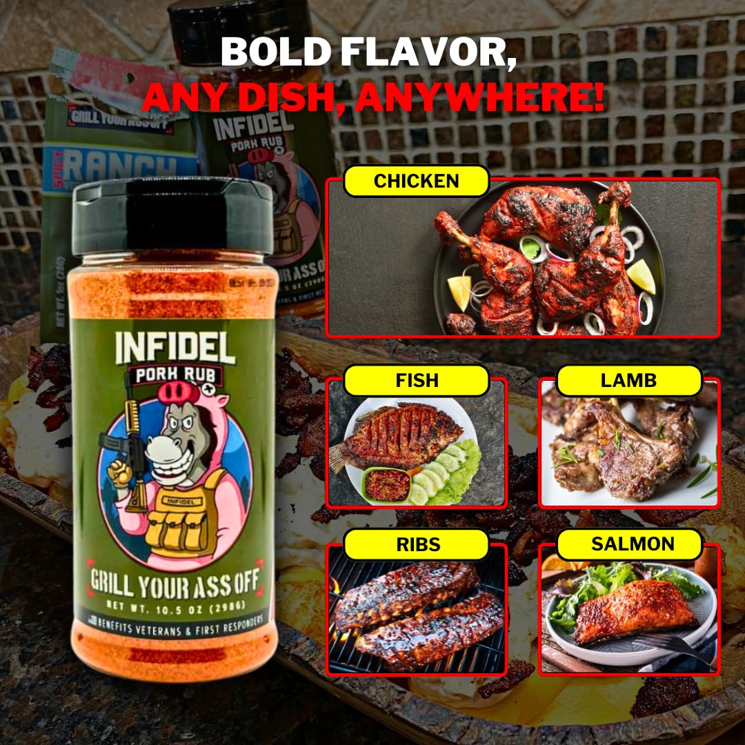 Grill Your Ass Off Pork Rub - Sweet Heat BBQ Seasoning, 8 Ounce, Gluten Free, USA Made