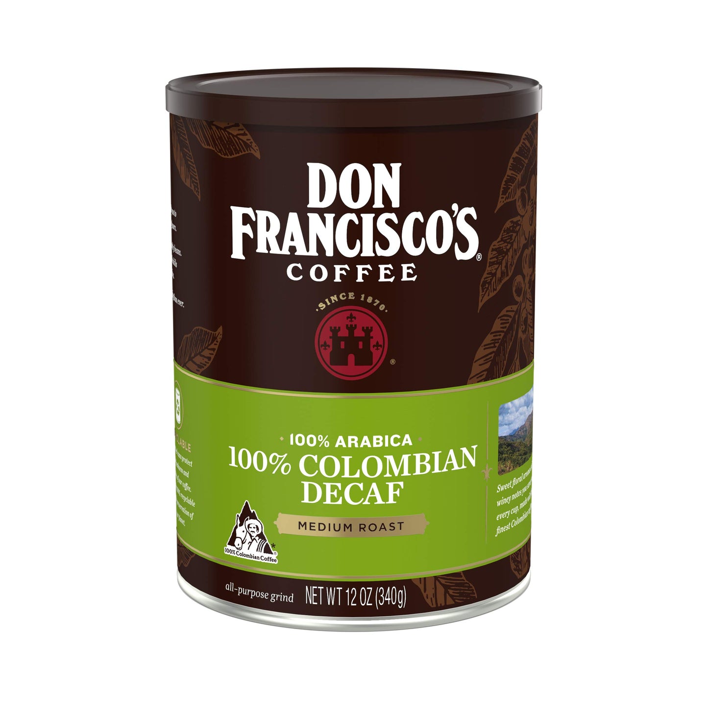 Don Franciscos Premium Decaf Ground Coffee, 100% Arabica, 12 oz Can, Rich & Aromatic