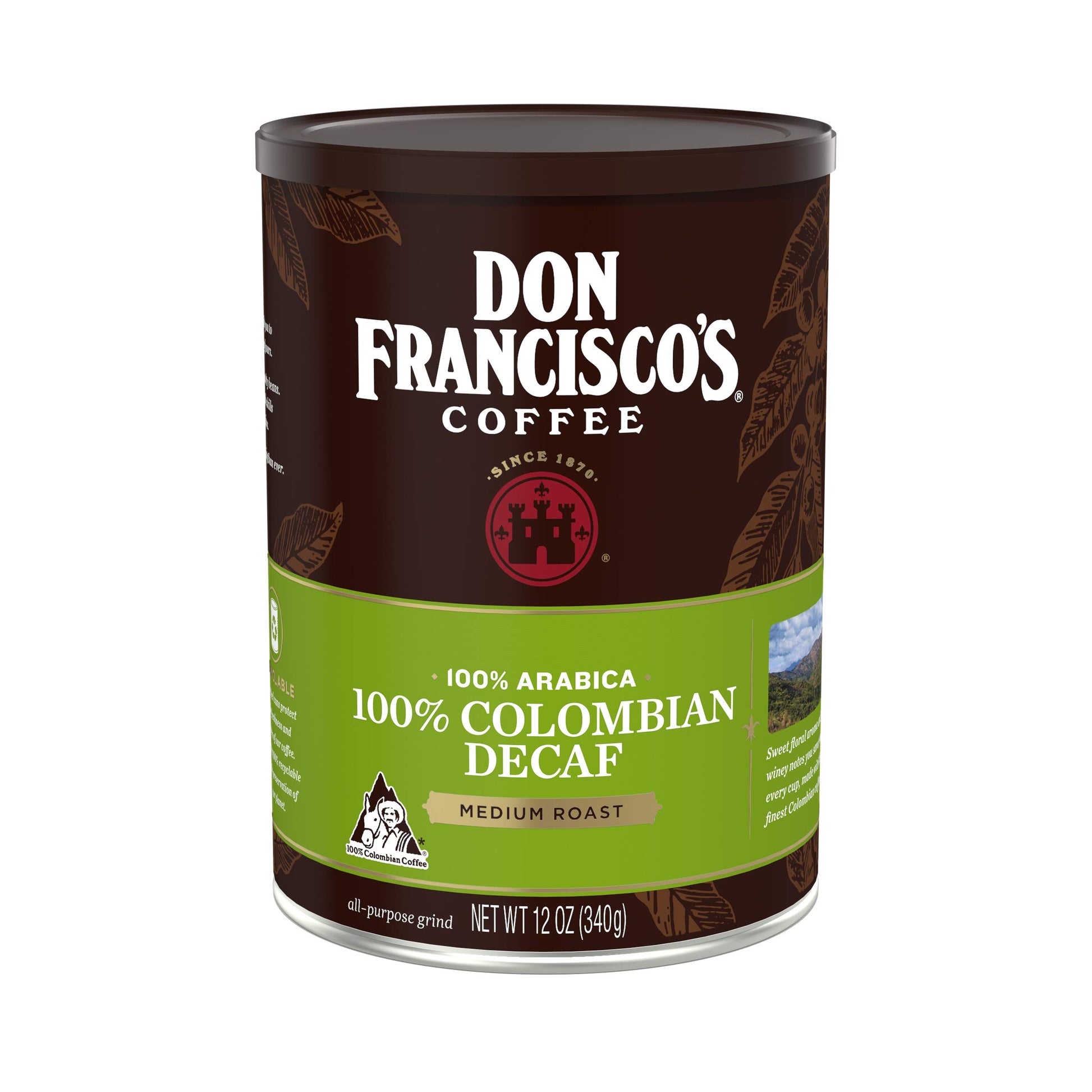Don Franciscos Premium Decaf Ground Coffee, 100% Arabica, 12 oz Can, Rich & Aromatic