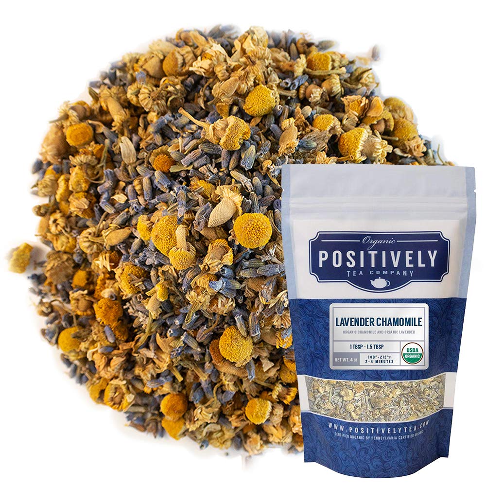 Organic Positively Tea Company Lavender Chamomile Herbal Tea Loose Leaf 4 Ounce