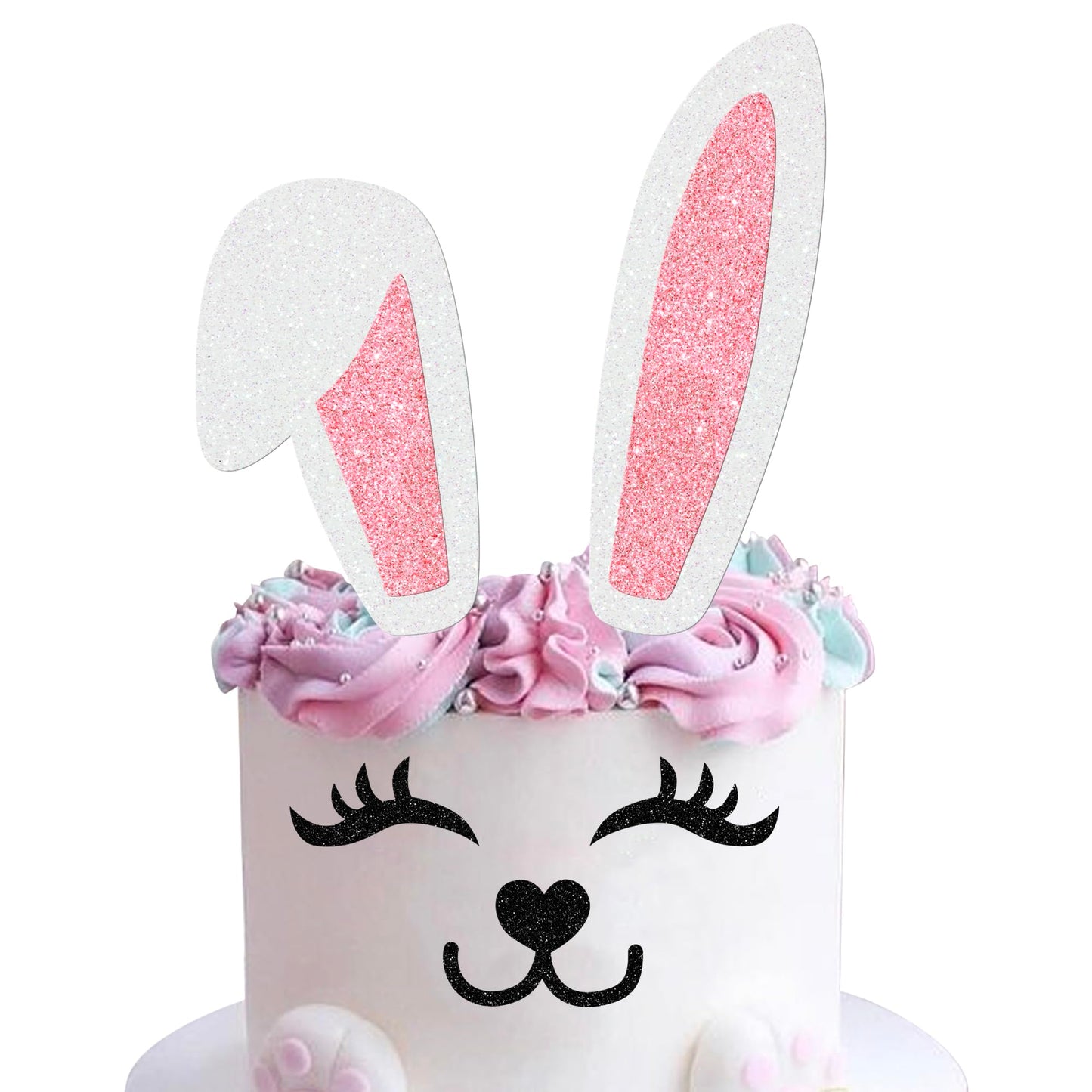YCTHUNFISH 5 Pack Easter Bunny Cake Toppers, Paper Picks with Eyelashes, Perfect for Kids Birthday and Baby Shower Decorations
