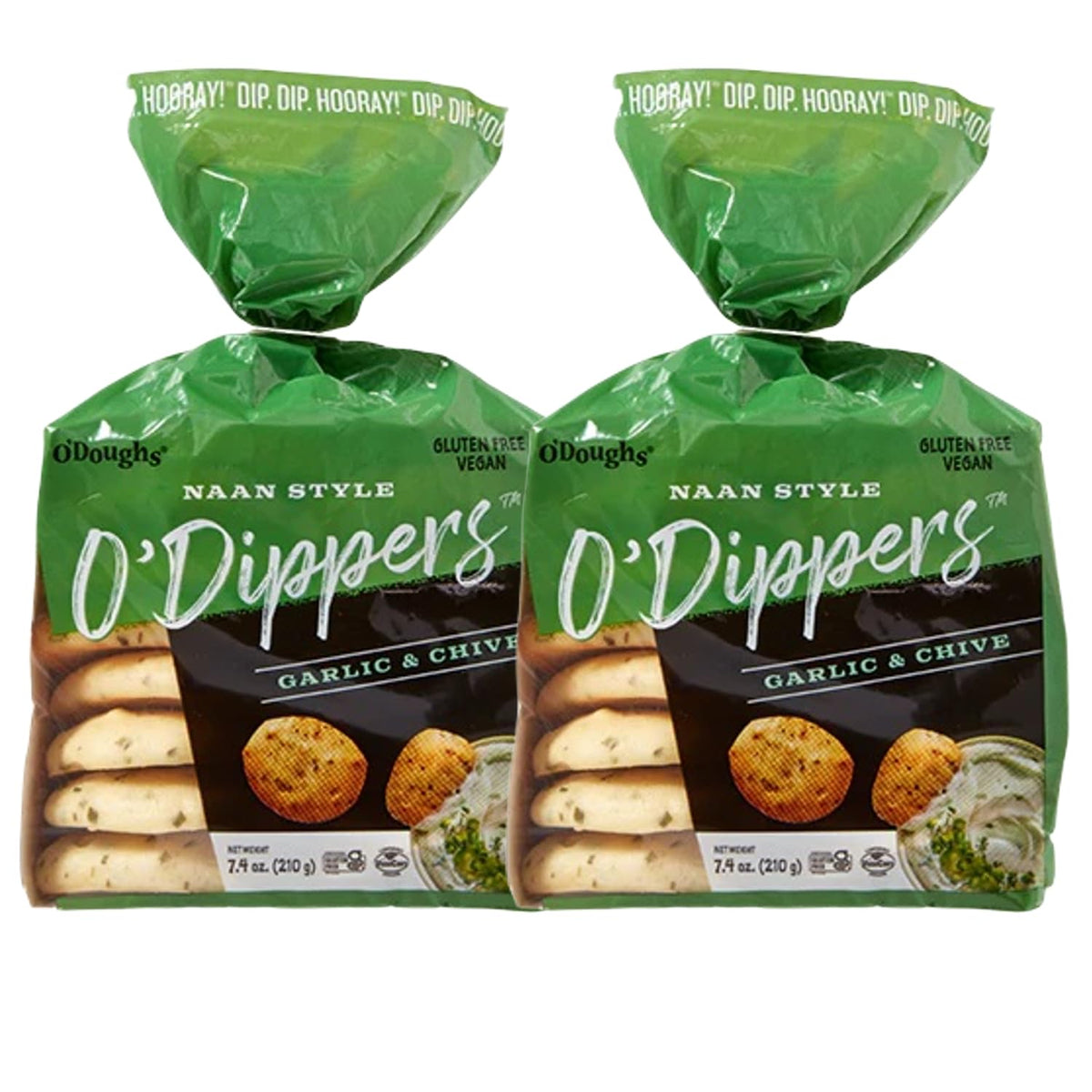 O'Doughs Gluten Free and Vegan Naan Style O'Dippers Flatbreads, GARLIC AND CHIVE, 7.4oz (Pack of 2)