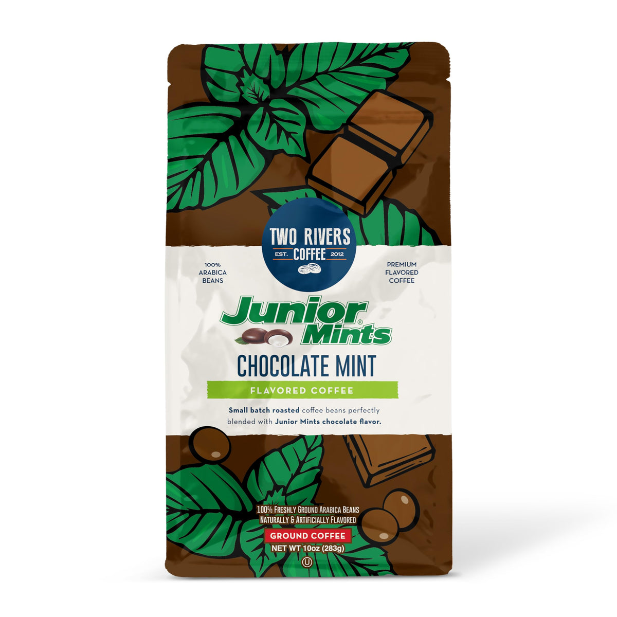 Two Rivers Coffee Junior Mint Flavored Ground Coffee, Perfectly Balanced, Always Smooth, Made with 100% Arabica Beans - Flavor E