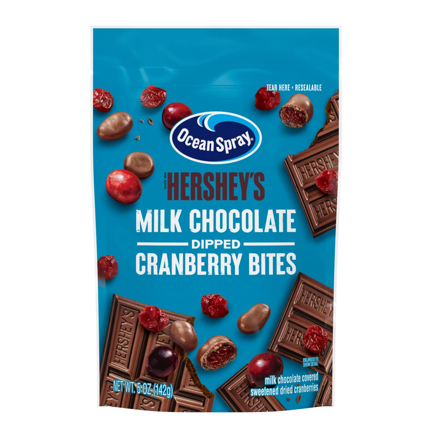 Ocean Spray HERSHEYS Milk Chocolate Dipped Cranberry Bites, Chocolate Covered Dried Cranberries, 5 Oz Pouch (Pack of 12)
