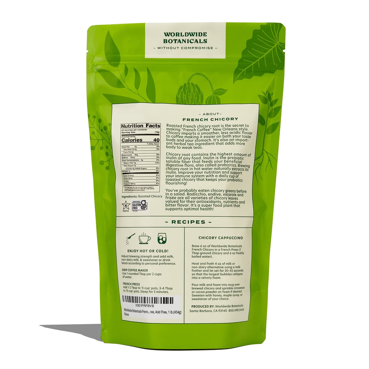 Worldwide Botanicals Chicory Root - 1 Pound, Caffeine-Free, Prebiotic, Kosher, Brew Like Coffee