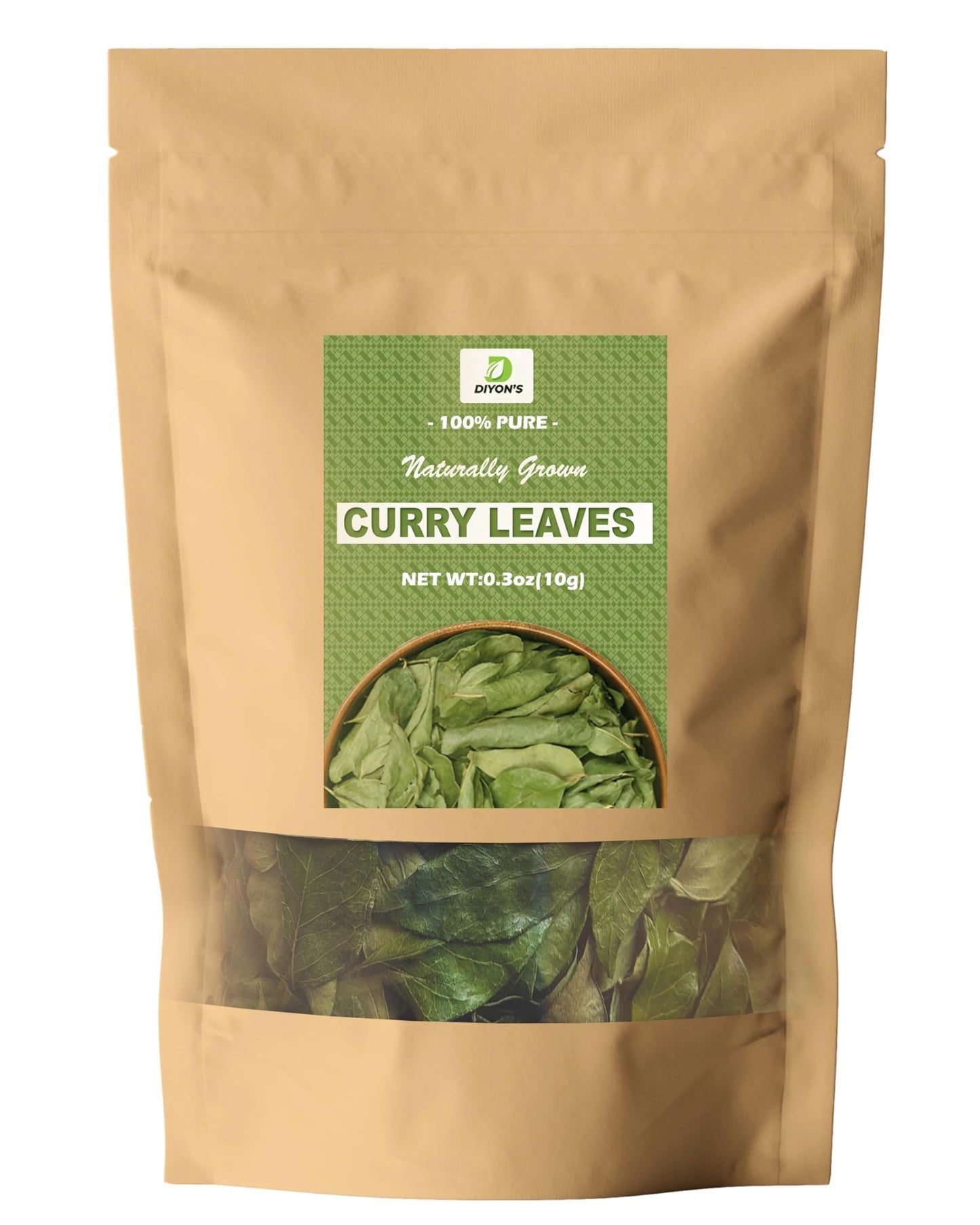 Diyons whole dried Curry leaves 0.3oz (10g) 100% Natural, Pure and Air Dried Curry Leaves From Sri Lanka, Packed in a Kraft Sta