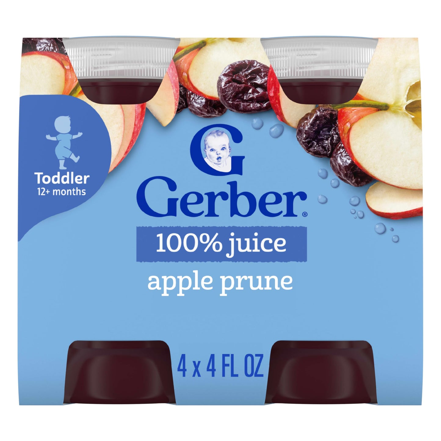 Gerber Juice, Todder 12+ months, Apple Prune, 4 Fl Oz Bottle, 4 Pack