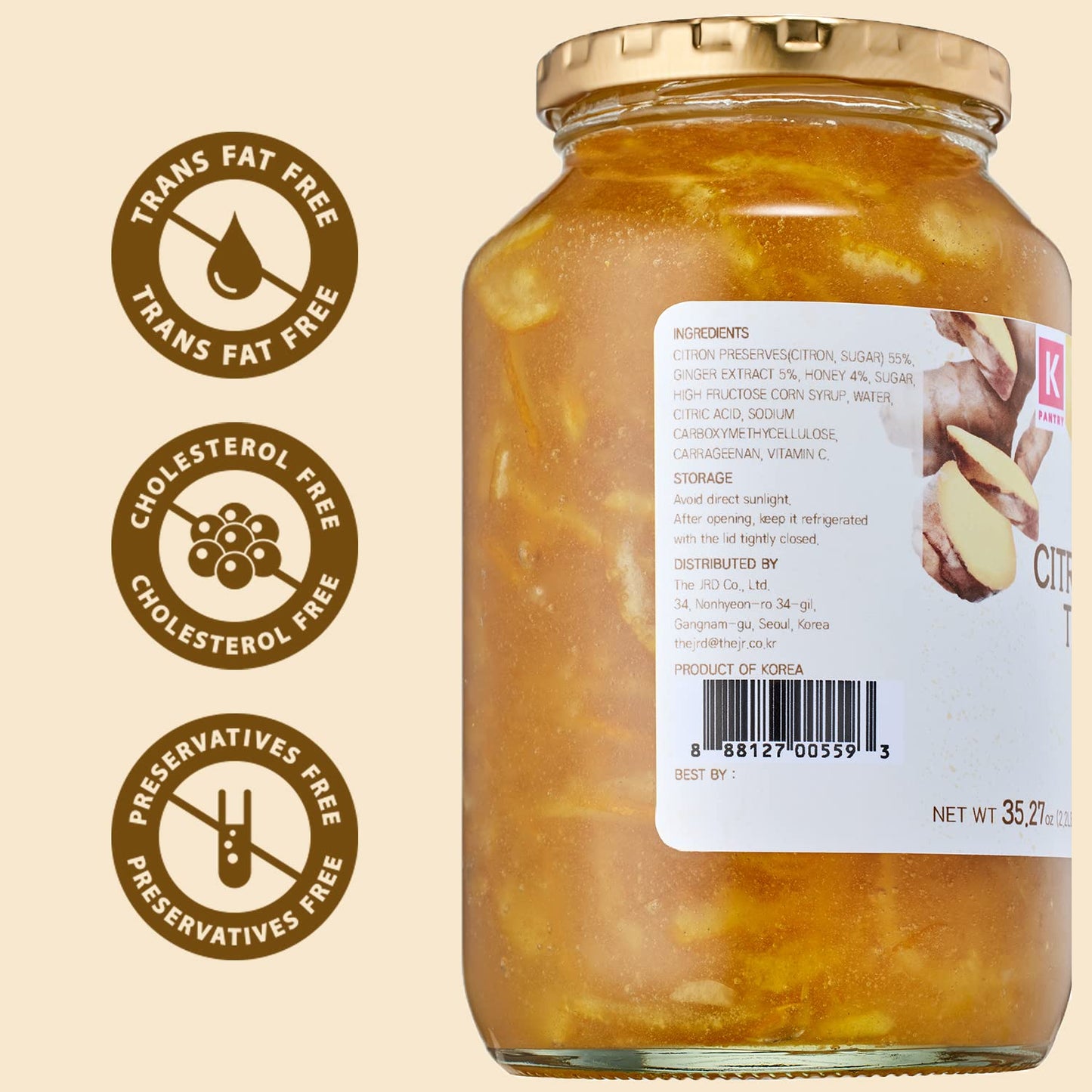KPANTRY Honey Citron & Ginger Tea - 35.27 oz Korean Marmalade with Yuzu & Ginger for Tea, Smoothies & Salad