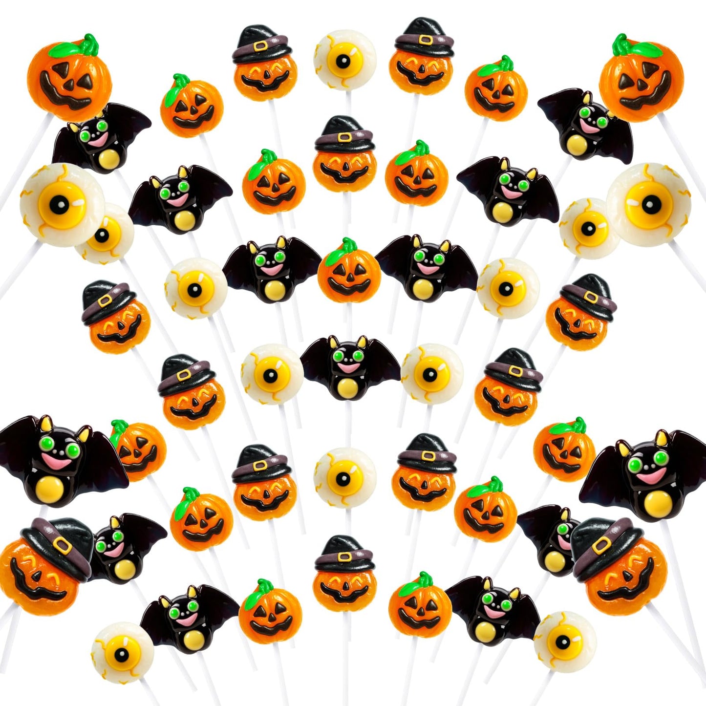 Trick or Treat - 32 Halloween Candy Lollipops Bulk  Hatted Jack-O-Lantern  Creepy Eyeball  Flying Bat and Pumpkin-Shaped Suckers Individually Wrapped Lollipop  Halloween  Assorted Fruit Flavors