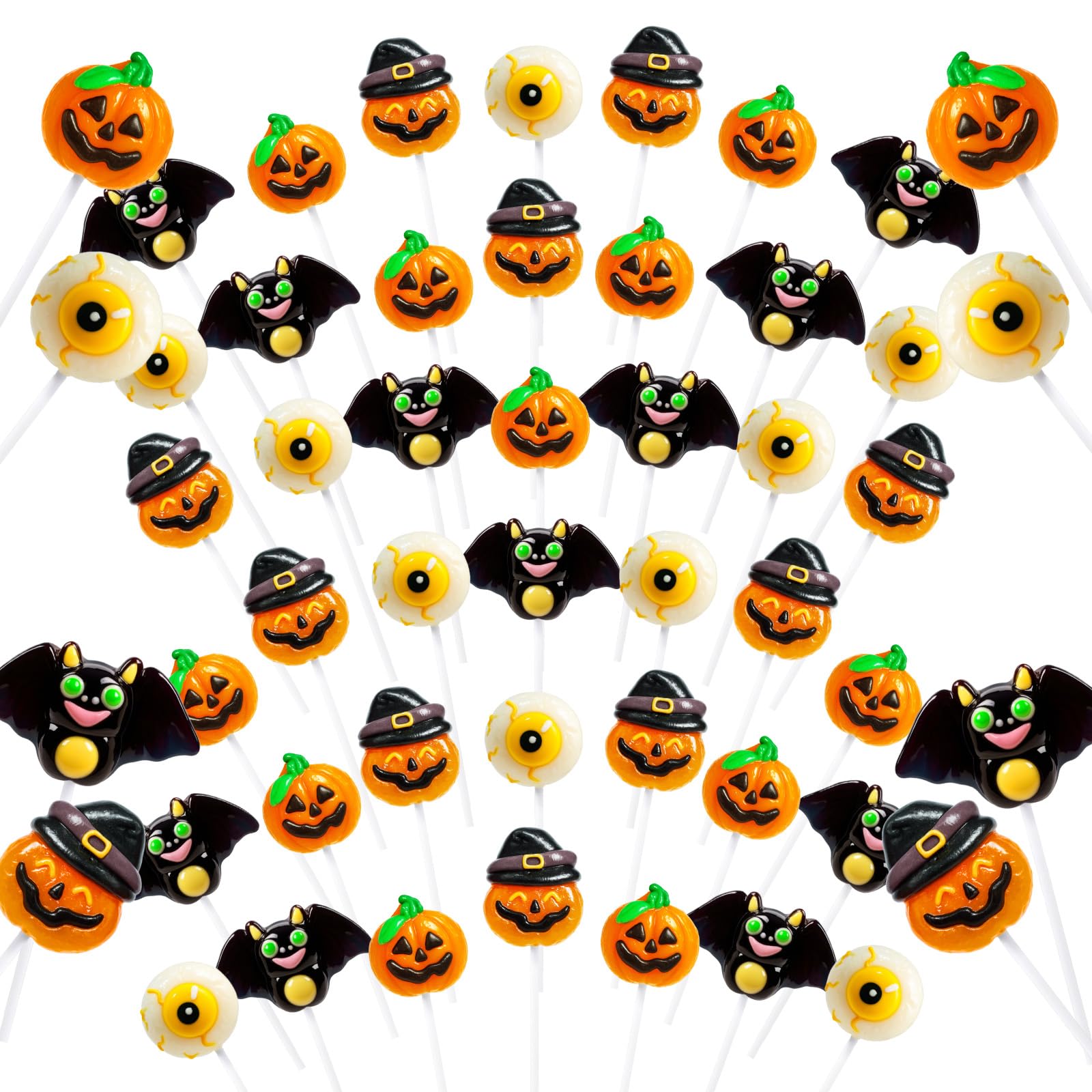 Trick or Treat - 32 Halloween Candy Lollipops Bulk  Hatted Jack-O-Lantern  Creepy Eyeball  Flying Bat and Pumpkin-Shaped Suckers Individually Wrapped Lollipop  Halloween  Assorted Fruit Flavors