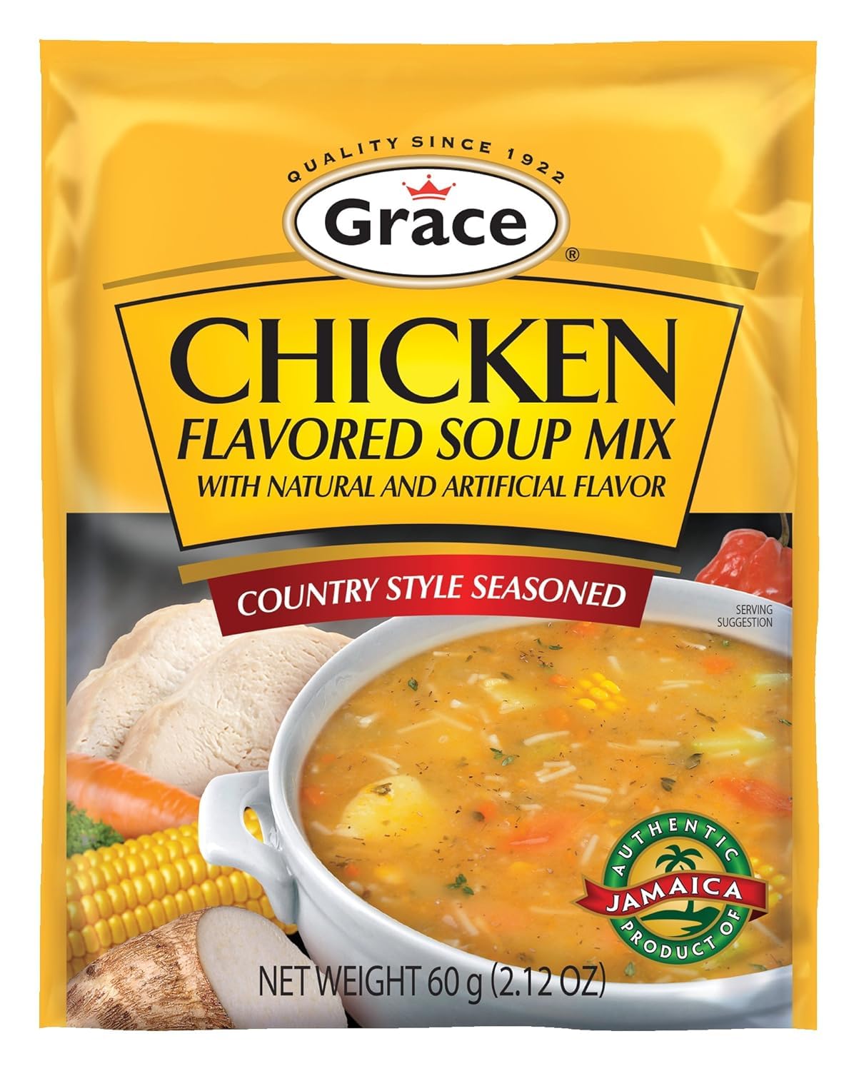 Grace Chicken Flavored Soup Mix 2.12Oz - 6 Pack - Jamaican Country Style Seasoned Chicken Soup Mix - Packaged Dry Soup Mix Packe