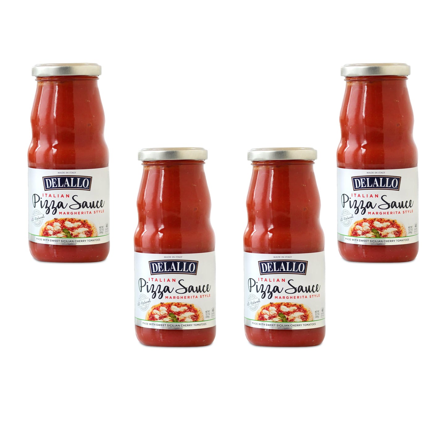 Delallo Cherry Tomato Pizza Sauce, 12.7 Oz. Jar, (4-Pack), Made In Italy, All Natural, Margherita-Style