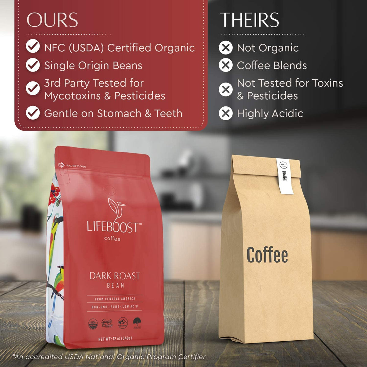 Lifeboost Dark Roast Whole Bean Coffee - Non-Gmo Low Acid Single Origin Usda Organic Coffee - Third Party Tested For Mycotoxins