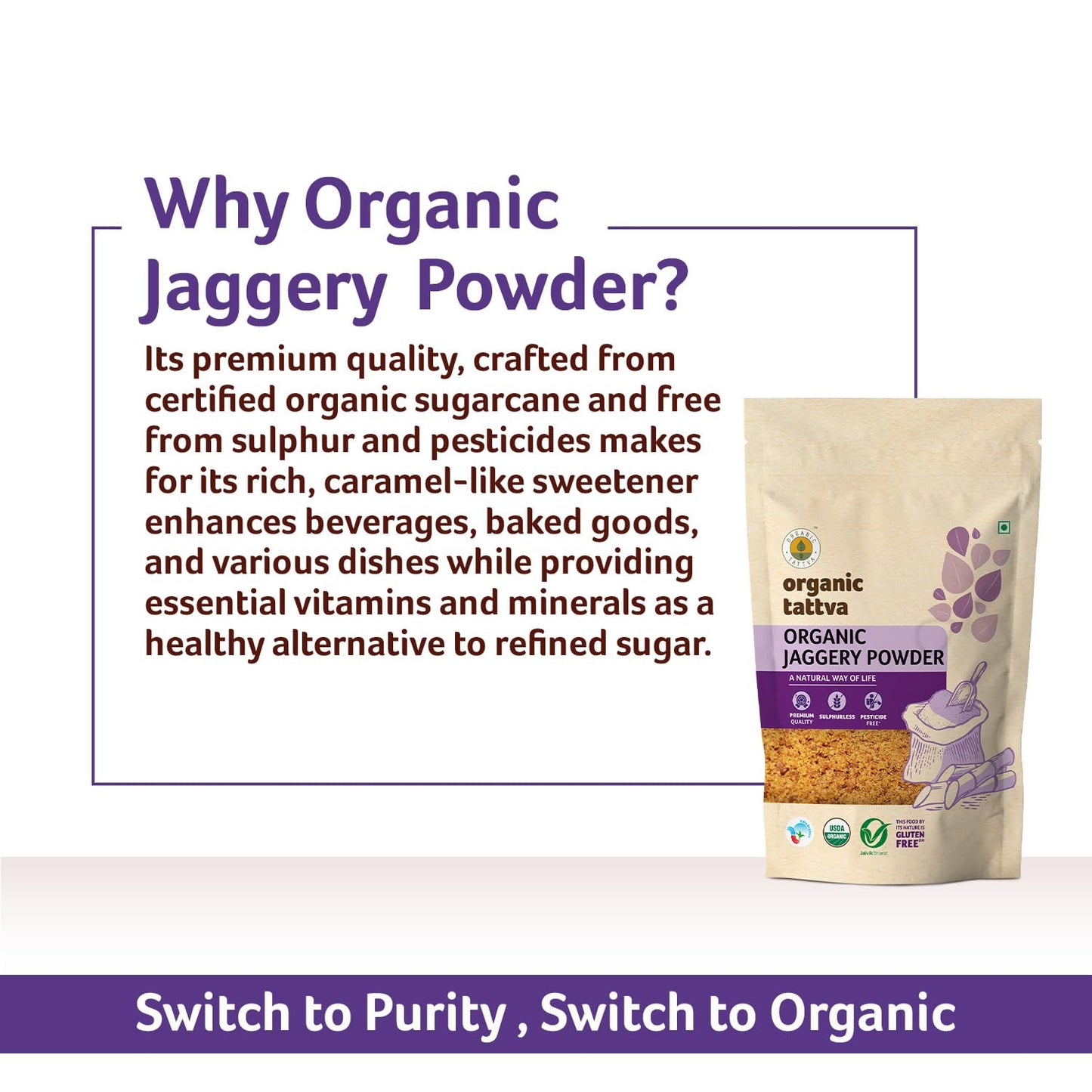 Organic Tattva Organic Jaggery Powder, 500G | Unrefined And Unadulterated