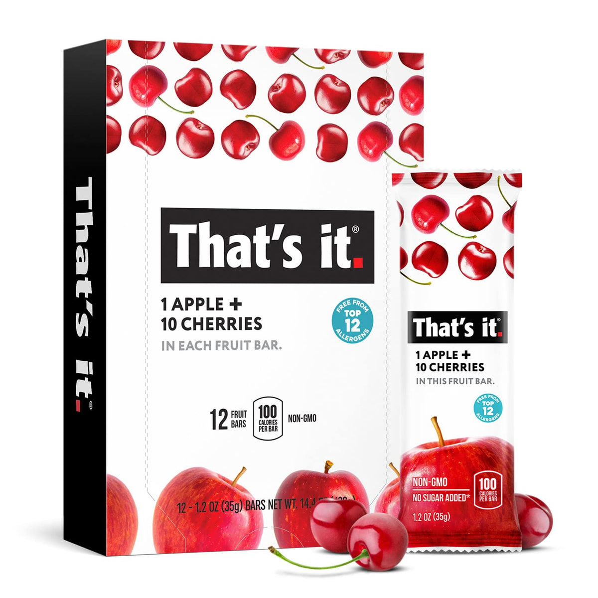 Thats it. Apple + Cherry 100% Natural Real Fruit Bar, Best High Fiber Vegan, Gluten Free Healthy Snack, Paleo for Children & Ad