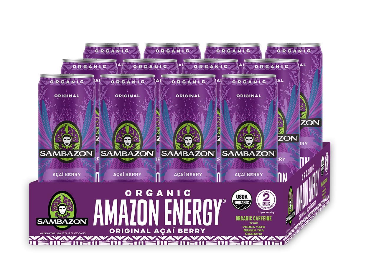 Sambazon Organic Sparkling Amazon Energy Drink, Acai Berry, 12 Fl Oz (Pack of 12), Vegan, Non-GMO, Kosher, Purple