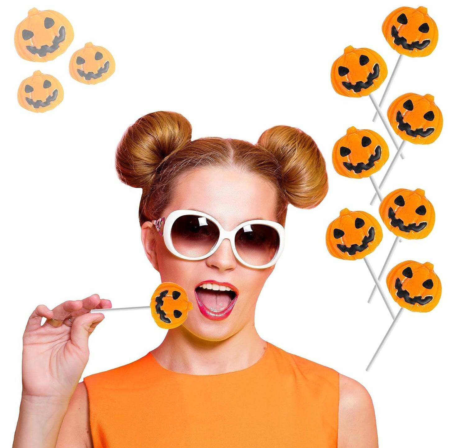 Fruidles Halloween Pumpkin Lollipop Candy, Individually Wrapped, 144-Pack