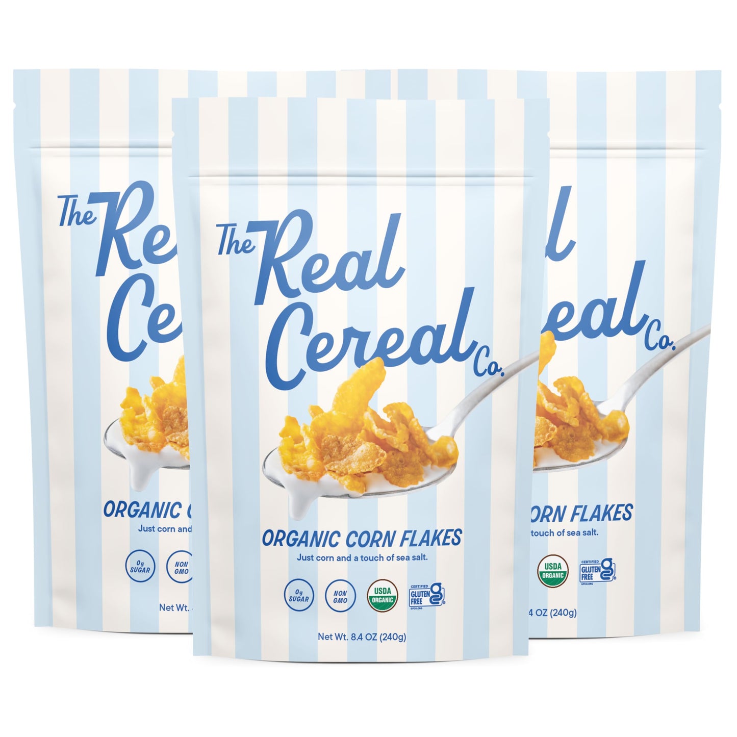 The Real Cereal Company, Organic Corn Flakes Cereal 3-Pack, Zero Sugar, Gluten-Free, Non-Gmo, Made In California