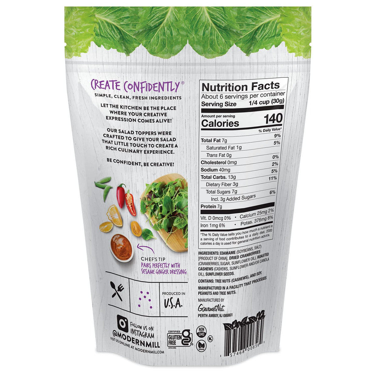 Modern Mill Protein Packed Salad Topper By Gourmet Nut - Mixed Nuts(Roasted Cashews),Dried Cranberries,Edamame,Sunflower Seeds -