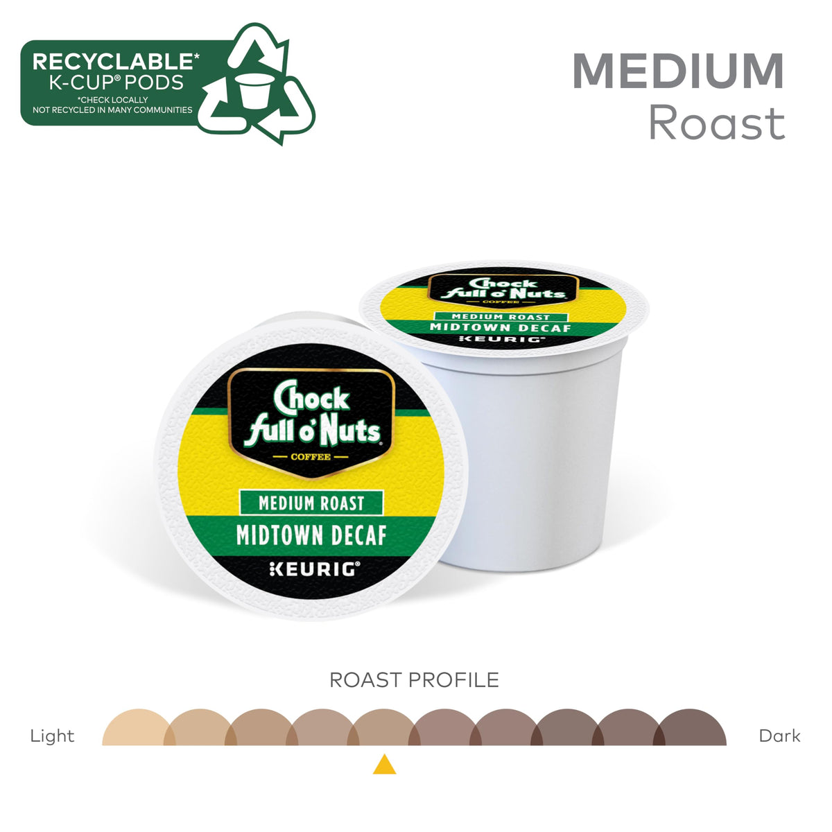 Chock Full o Nuts Decaf Keurig K-Cup Pods, Medium Roast, 12 Count (Pack of 6)