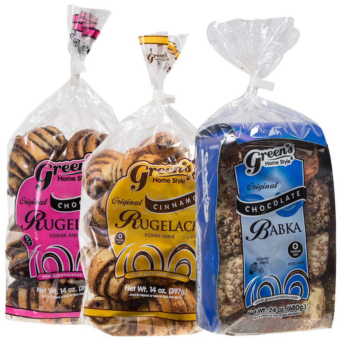 Greens Bakery Babka & Rugelach Value Pack, 3 Pack (1) 24oz Chocolate Babka, (2) 14oz Cinnamon Rugelach, Fresh and Delicious, OK